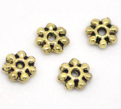 100 x 4mm Gold Coloured Snowflake Spacer Beads - Deborah Beads