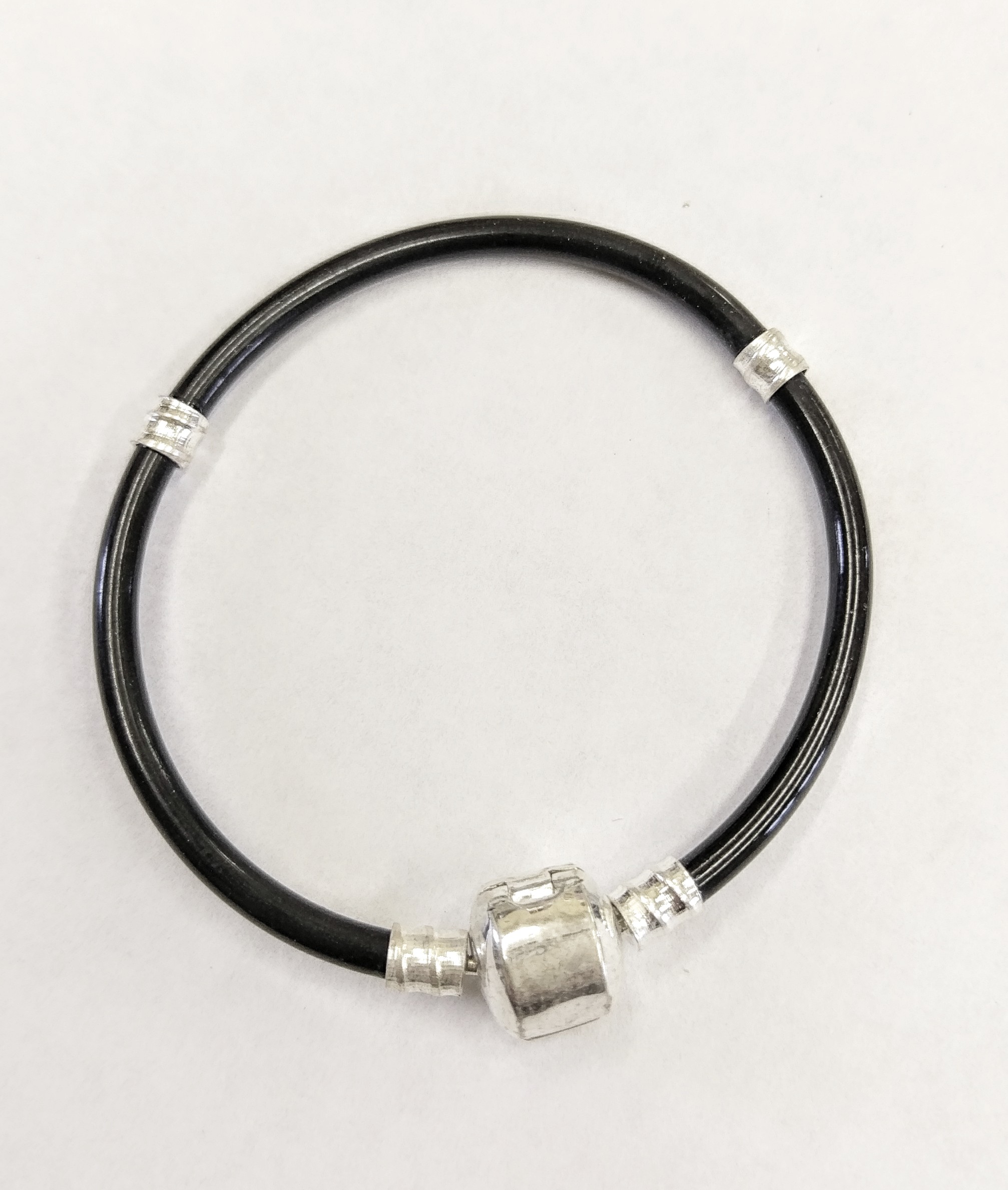 Childs Pandora Style Black Rubber Bracelet - 16cm - Deborah Beads