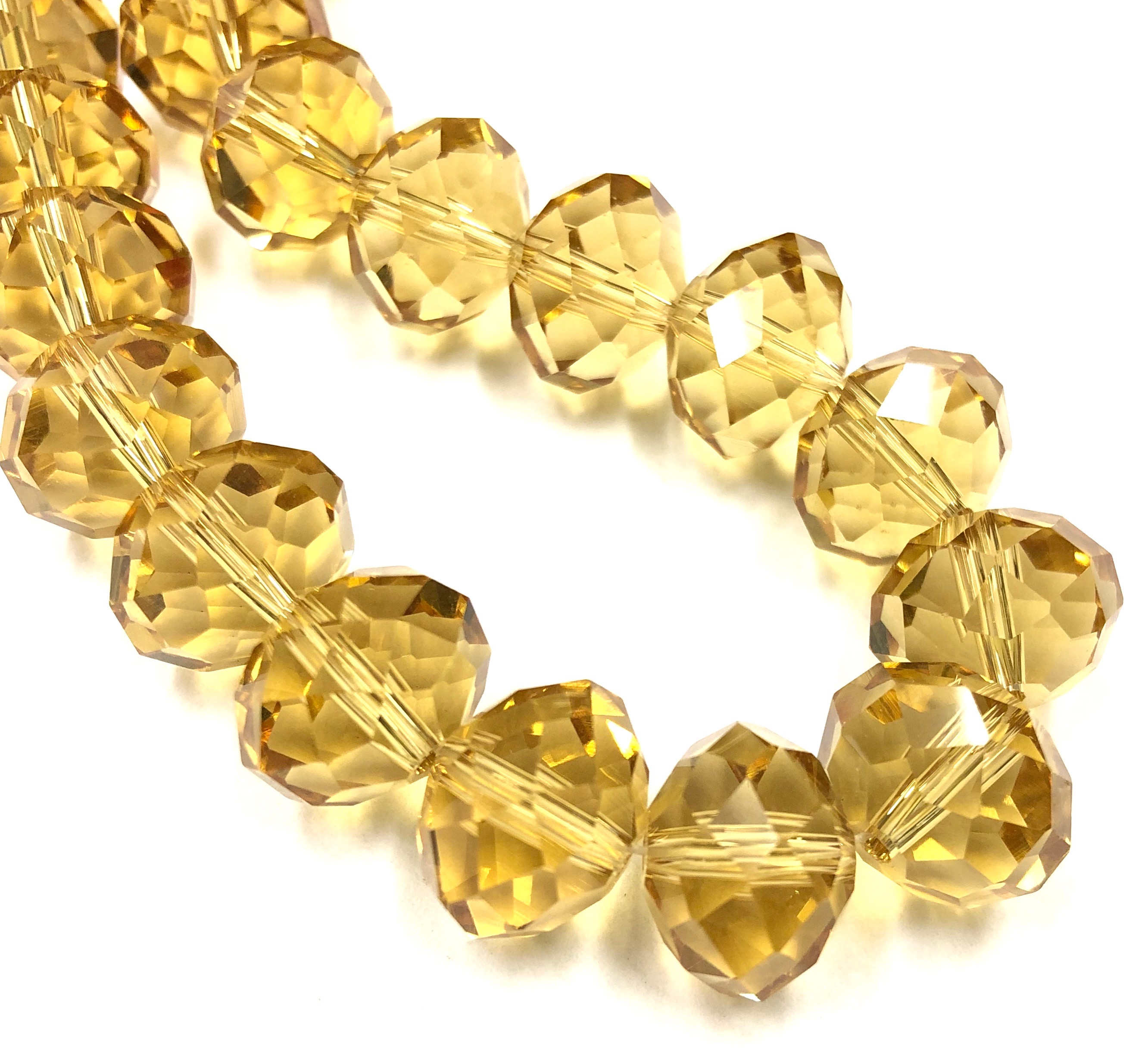 15mm x 10mm Faceted Crystal Rondelle - Champagne Gold - Deborah Beads
